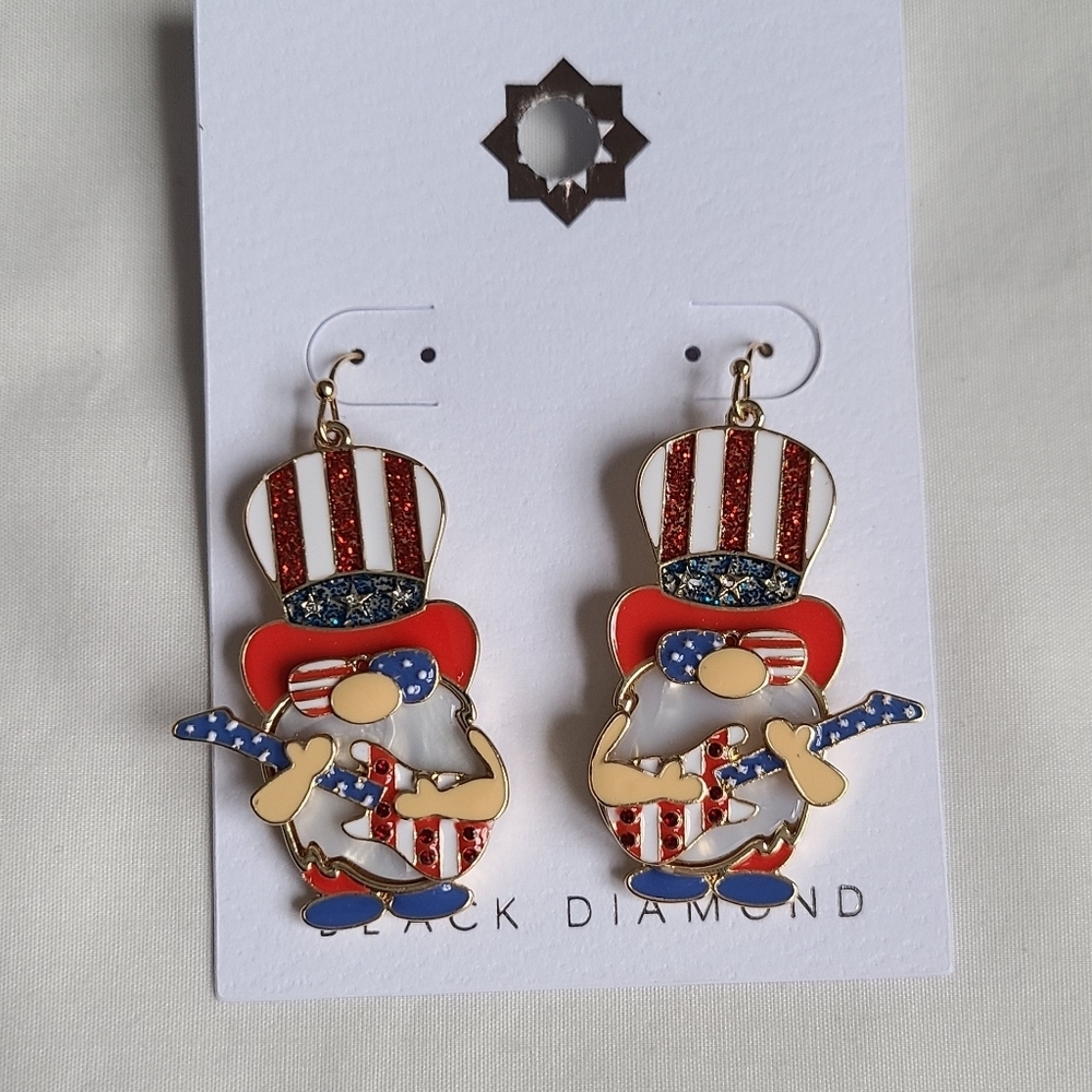 SALE! Black Diamond Patriotoc Gnome Earrings